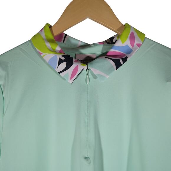 Tommy Bahama Golf Short‎ Sleeve Print Collar Shirt Mint L NWT | 1/4 Zip Perf Top - Picture 4 of 8